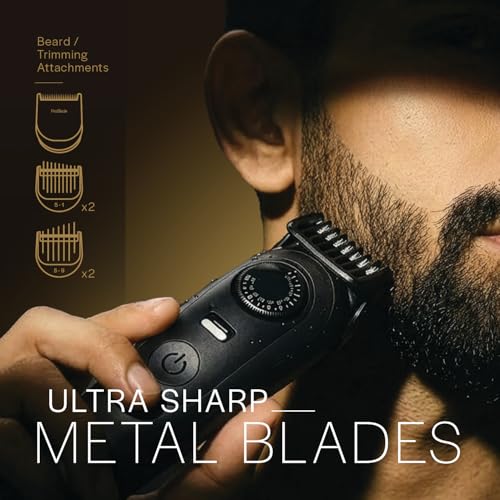 Image of Gillette Series 9 All-in-One Beard & Body Trimmer for Man (by Braun) with Fusion Proglide Razor | ProBlade Technology | 40 length settings with Metal Body | 15-In-1 Pro Kit - Face, Body, Head & Private Parts | 180 Min Runtime | 5 Min Quick Charge | 100% Waterproof with charging stand | Sensitive Body attachment for intimate grooming