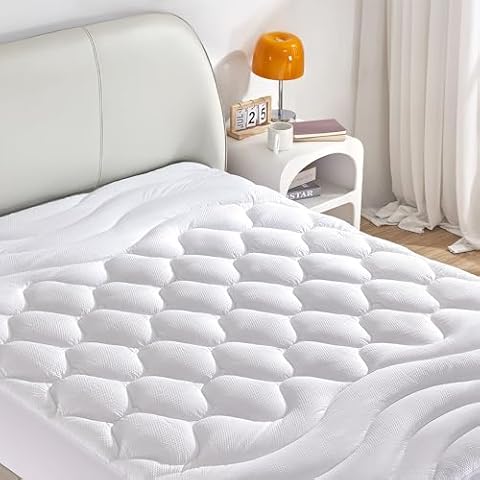 SONIVE Quilted Fitted Mattress Pad - Soft Touch, Breathable Mattress Cover, Down Alternative Fill Mattress Topper, Machine Wash, Designed for Deep Mattresses (White, Queen) Cover