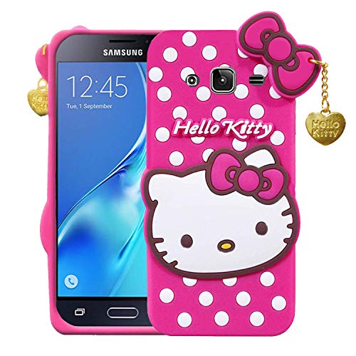 Image of Unirock Hello Kitty Back Case Cover for Samsung Galaxy J3| 3D Cute Hello Kitty Case |Soft Silicone Rubber Back Cover with Pendant Kitty Cover for Samsung Galaxy J3 (Pink)
