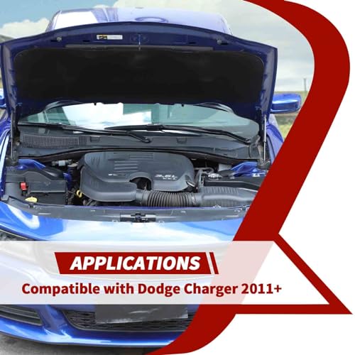 Image of Engine Wire Dust Cover Engine Hood Lock Cover Coolant Pot Cap Windshield Washer Tank Engine Hood Cover Kit Compatible with Dodge Charger 2011-2023 4PCS,Black