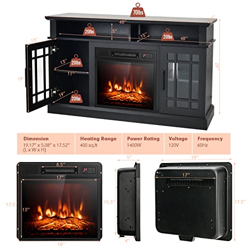 image for COSTWAY Electric Fireplace TV Stand for TVs Up to 55 Inches, 18-Inch F