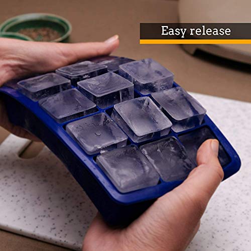 Image of Branco Ice Cube Trays, 2 Pack Large Silicone Molds, Easy-Release 15-Ice Each Tray Makes 30 Cubes, Stackable, Flexible, Multicolor