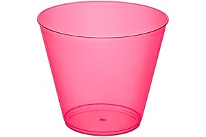 Party Essentials Hard Plastic 9-Ounce Neon Pink Party Cups and Old Fashioned Tumblers, 25-Count