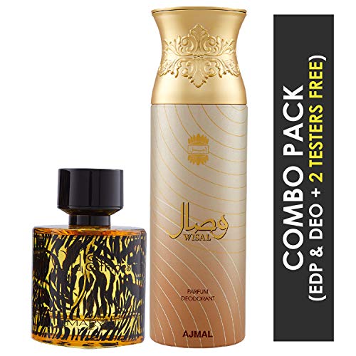 Maryaj Wild Stripes Eau De Parfum Aromatic Oriental Perfume 100ml for Men and Ajmal Wisal Deodorant Floral Musky Fragrance 200ml for Women - Image 2
