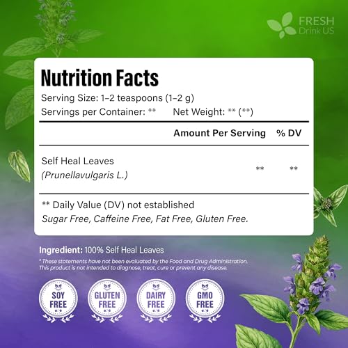Image of FreshDrinkUS, Premium Self Heal Leaves Loose Leaf Tea - 4oz (113g) Cut & Dried Herbal Leaves | Naturally Aromatic | Caffeine-Free Herbal Infusion | 100% Natural Loose Leaves. Preservative-Free. Vegan