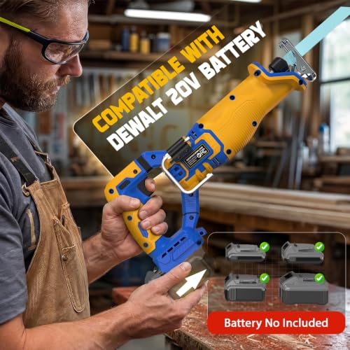 Image of Cordless Reciprocating Saw Compatible with Dewalt 20V Battery, 1-1 /8 inch Stroke Brushless Motor & Anti-Vibration Deliver Stable 3000 SPM, 2 Blades for Wood, Metal & PVC (Tool Only)