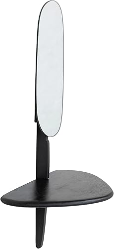 Miniatura 3 de Bloomingville 15 Inches Mango Wood and Metal Organic Shaped Shelf, Matte Black Wall Mirror