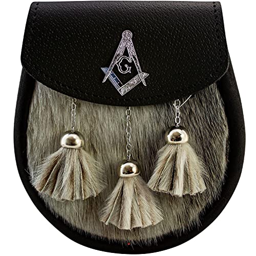 Sporran Franc-Maçon semi-dress avec badge maçonnique et sceau en cuir noir