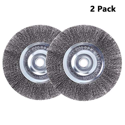 8 inch Wire Bench Wheel Brush | Coarse Crimped Wire 0.012-Inch with 1/2