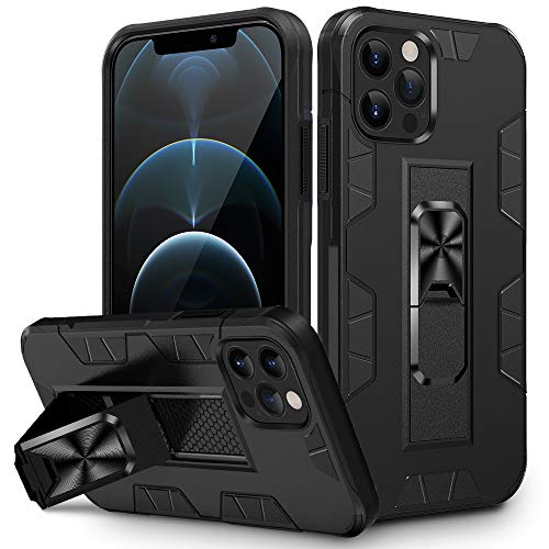 VEGO Compatible for iPhone 12 Pro Max Case with Magnetic Holder 6.7 inch, Built-in Hidden Kickstand Grip Military Grade Hybrid Shockproof Bumper Protective Stand Case for iPhone 12 Pro Max 5G, Black