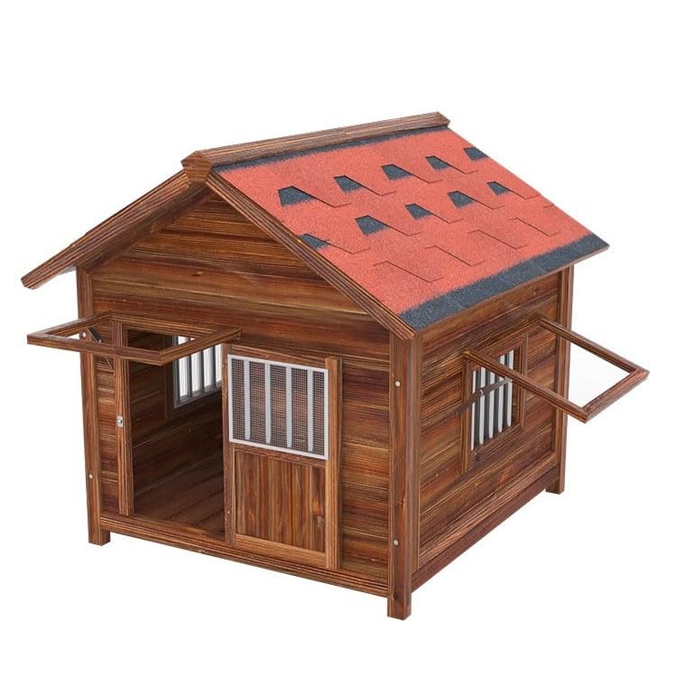 FAlkin casa para perros exterior Casa para perros impermeable de madera maciza para exteriores, adecuada para todas las estaciones, adecuada para perros medianos y grandes(Color:1,Size:100*120*110cm)
