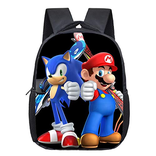 XINKANG Sonic Mochila 12 Pulgadas Mario Bros Kindergarten Infantil Pequeña para Niños
