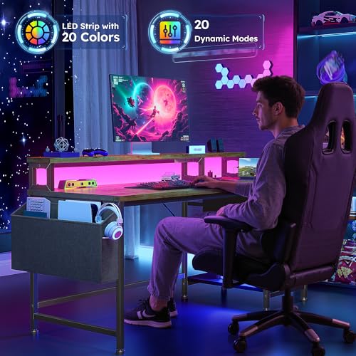 Image of DurayLoly 48 inch Small Gaming Desk with Remote Control RGB Light for Teen Gamer,10m Full-Color Strip with Wireless Remote,20 Dynamic & 20 Lighting Modes, Effortless Control to Level Up Your Gaming Vibe