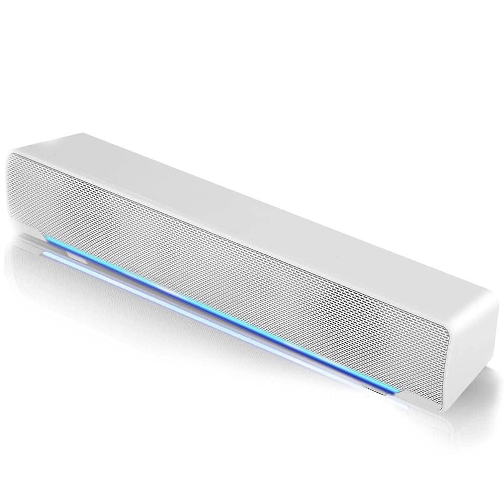 Garsent Altavoz de Barra de Sonido para PC, Altavoz de 3,5 mm con Cable USB, HiFi estéreo, Altavoz Boombox con Graves, Altavoz de Cine en casa para PC Smartphone (Blanco)