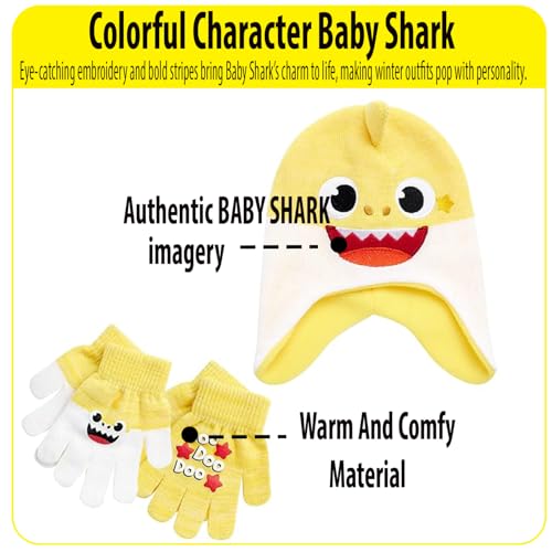 Image of Nickelodeon Boys' Baby Shark Winter Hat and 2 Pairs of Mitten Set (Toddler)