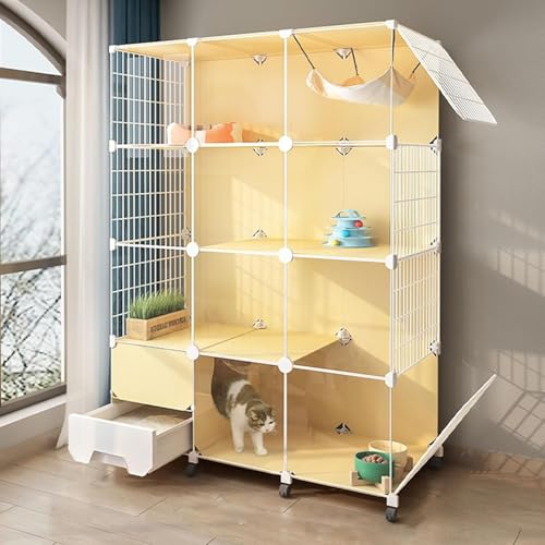 屋外猫囲い、猫のプレイペン、子猫のプレイペン、小動物のプレイペン、ウサギのケージモルモットの子犬の屋内使用、イエロー-107 * 47 * 147cm
