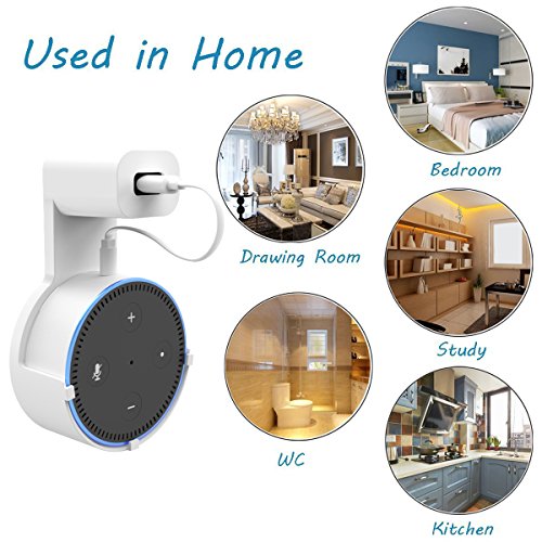 Echo Dot Wall Mount Hanger Stand for Dot 2nd Generation Case Hardware Brackets Hanger Stand Holder Compact Plug in Kitchens Bathroom White