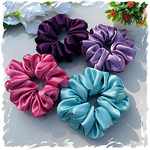 Image of Luxury Silk Scrunchies for Women and Girls, Hair Ties, Hair Band, Ponytail Holder (Cerise)