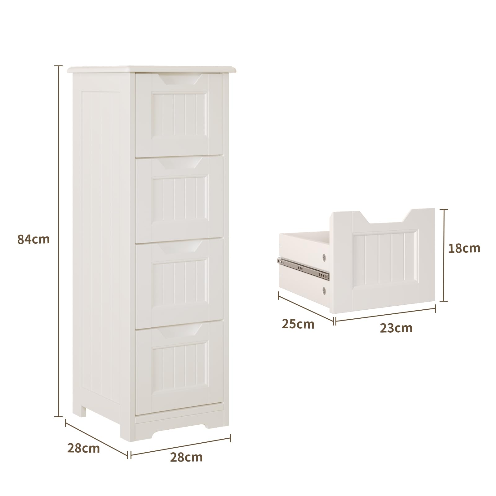 Bealife Armoire de Salle de Bain sur Pied avec 4 Tiroirs - Meuble de Rangement Étroite Idéal pour Salle de Bain, Chambre, Cuisine et Couloir