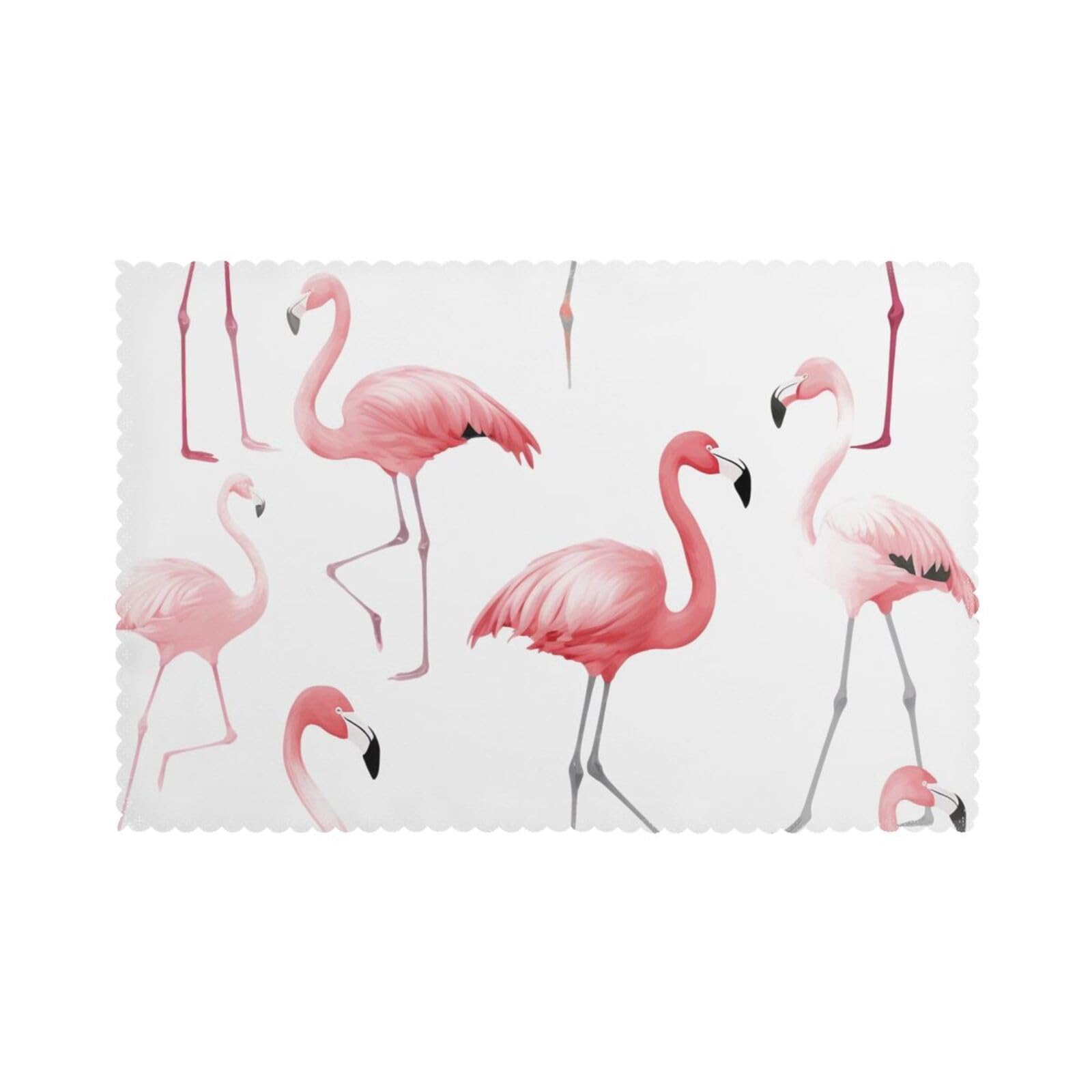 Flamingos on White Printed Placemat Heat Resistant Place Mats Set of 6 PCS Washable Kitchen Table Mats, 12x18 Inch