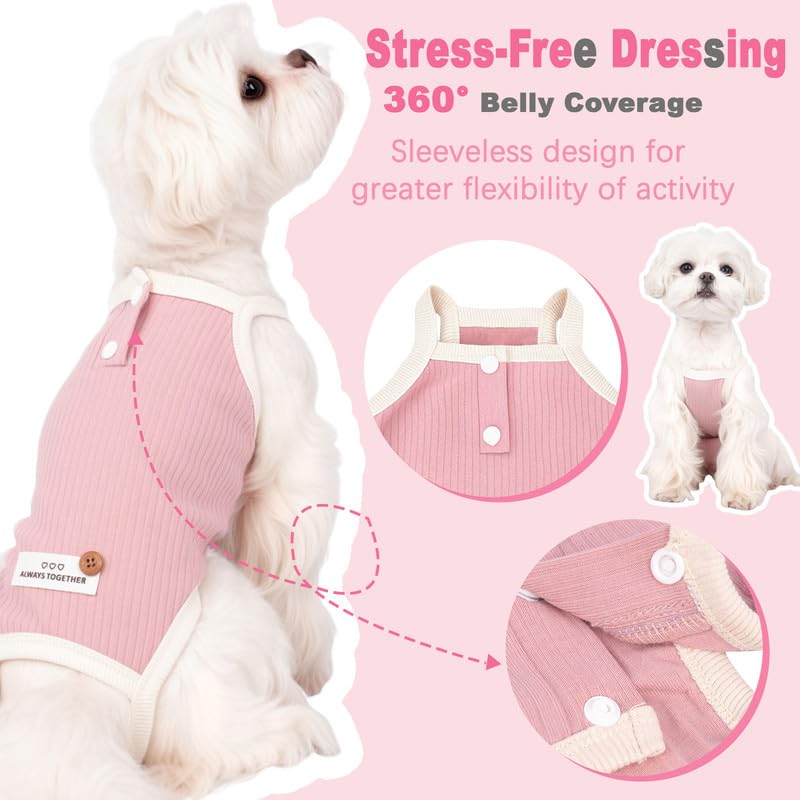 Image of Dog Recovery Suit Dogs Onesie for Surgery Protective Post-Surgery Suit Female for Small Dogs & Puppy Pink Pink Size L