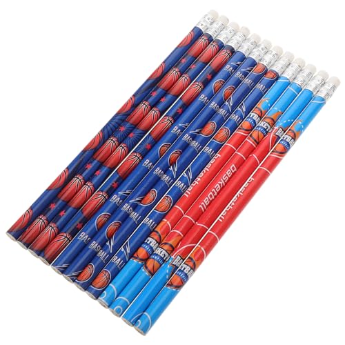 Happyyami 12個 バスケットボールテーマ 長持ち筆 消し付き 軽量で丈夫 学生用スケッチ ライティングペンシル 教室や絵画に