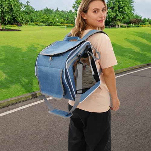4-In-1 Hundekorb für Fahrrad, Faltbarer Hundefahrradkorb Vorne mit 4-Offenen Türen, 360°-Meshfenster, Roll-Sonnenschutz, Haustier-Reisetasche, Hunderucksack für Katzen & kleine Hunde