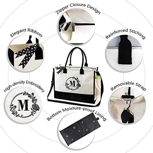 Beegreen Teacher Tote Bag W Zipper And Pockets Personalized Bags For Women Monogram Embroidery For Friends Birthday Mom Bride Bridesmaid Letter M #TOP2