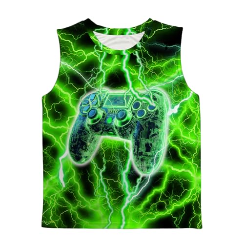 OOTBIN Boys Tank Tops Tie Dye Shirt Kids Sleeveless T Shirts Neon Green Lightning Tees for 9-10 Years Girls