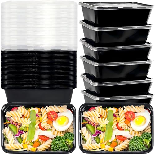 25 Pack (50-Piece) 750ML Meal Prep Containers Reusable with Lids, Sturdy Leakproof & Food Safe, Microwave, Freezer, Dishwasher Safe Food Prep Containers, to Go Take Out Plastic Food Storage