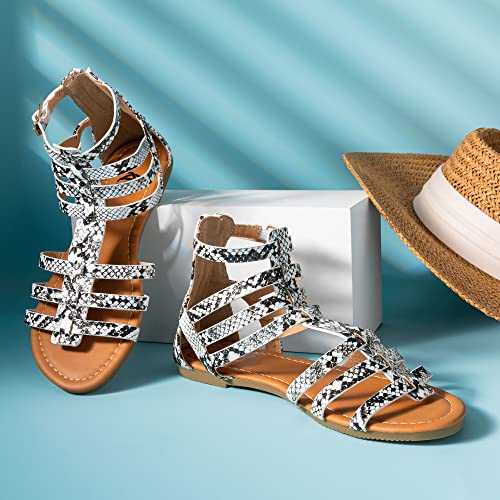 Image of Trary Women's Sandal, Comfortable Gladiator Sandals Ankle Strap Flats Sandalias Para Mujer Beach Sandals Wide Width Open Toe Cross Strappy Sandals for Women Dressy Summer