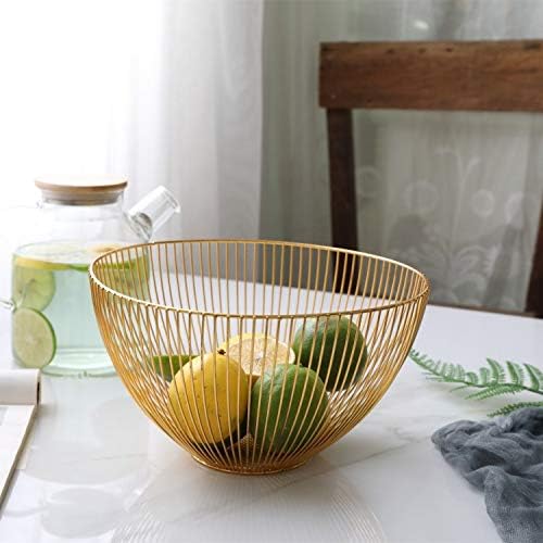 Sooyee Metal Wire Fruit Basket,Large Round Storage Baskets for Bread,Fruit,Snacks,Candy,Households Items.Fashion Fruit Bowl Decorate Living Room, Kitchen, Countertop (Golden)