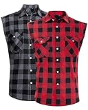 J.Ver Herren Kariert Ärmellose Hemden Regular fit Flanell Tank Tops aus Baumwolle Hemd Sleeveless T-Shirt Freizeithemd,XXL,2er-Pack-d-rot&grau