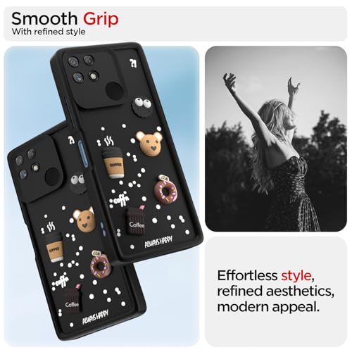Image of Pikkme Back Cover for Realme Narzo 50A | Cute Fun Cartoon 3D Bear Silicone Full Body Protection Bumper Case (Black)