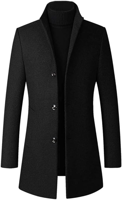Lavnis Men's Winter Trench Coat Wool Blend Pea Coat Slim Fit Single Breasted Topcoat Business Down Jacket