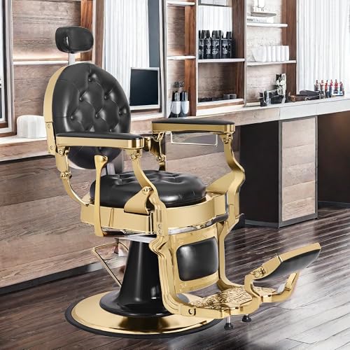 Barber Salon Chair for Hair Stylist, Heavy Duty Reclining Black