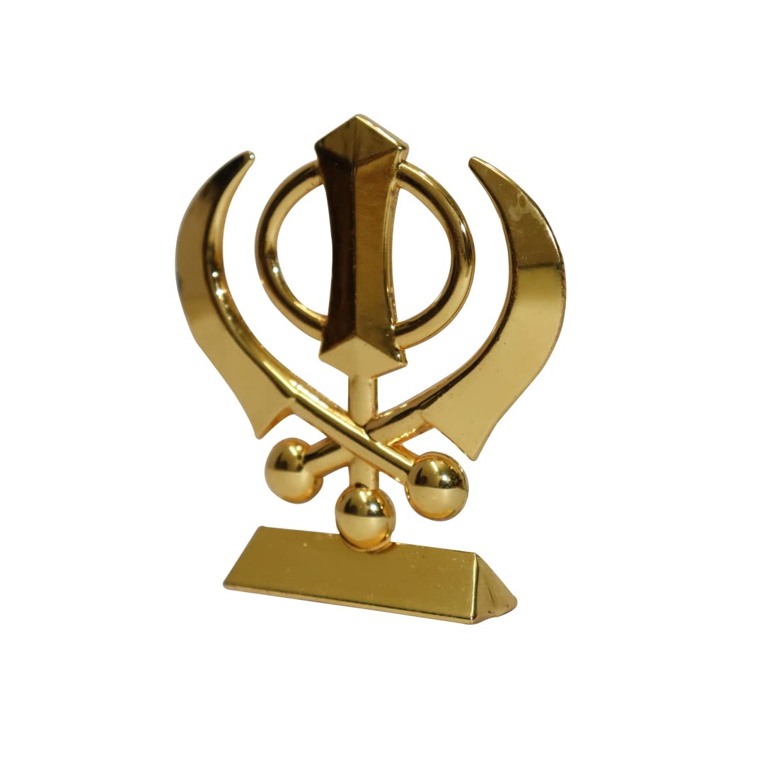 Universal Hub Sikh Khanda Kirpan For Car Dashboard Sikh Symbol Showpiece Idol Golden Metal Sculpture Religious Statue For Home, Office, Temple Decorations Gift