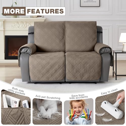 Image of TAOCOCO 100% Waterproof Loveseat Recliner Covers 2 Seater, Split Loveseat Covers for Reclining loveseat, Non Slip Reclining Couch Cover with Double Straps for Kids, Pets(2 Seater, Gray Taupe)