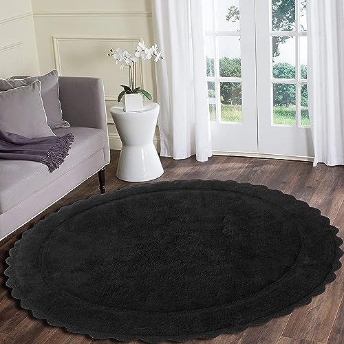 WARISI - Crochet Collection - Designer, Plush 100% Cotton Round, Oval Bath Area Rug (60 inches, Onyx Black)