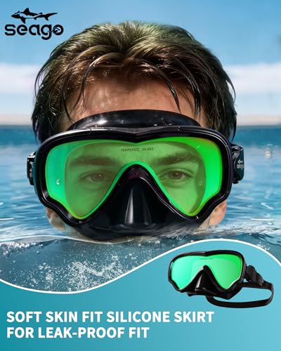 Image of Seago Adult Swim Goggles Mask Mirrored Tempered Lens, Anti UV /Fog No Blurring Clear Wide View with Nose Cover for Men Women