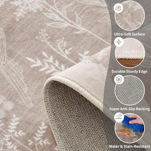 GarveeHome Washable 10x13 Area Rugs for Living Room, Modern Floral Rugs for Bedroom Non Slip, Soft Neutral Indoor Floor Carpet for Dining Room Home Office Kids Playroom Foyer Farmhouse,Taupe