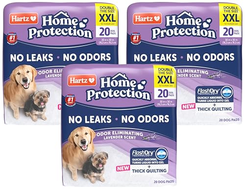 Image of Hartz Home Protection Super Absorbent Odor Eliminating Lavender Scented No Leak Dog Pads, XXL 20 Count (Pack of 3)