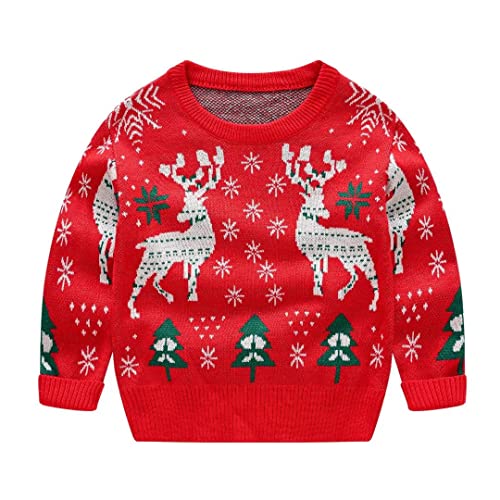 Kid's Christmas Ugly Elk Snowflake Sweatshirt Toddler Boys Girls Knitted Sweater Long Sleeve Crewneck Kids Xmas Tops