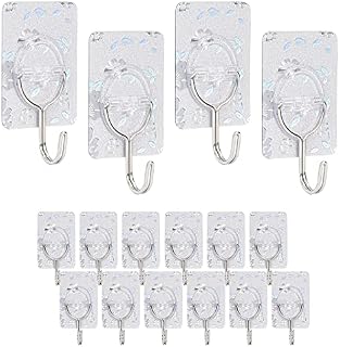CGBE Adhesive Wall Hooks, 16Pcs Heavy Duty Hooks for Hanging 11 lbs (Max) Seamless Transparent Adhesive Hooks for Hanging Keys Coats Hats Bags Ceiling