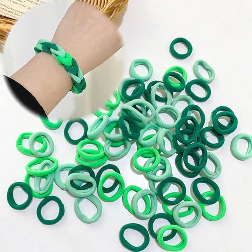 Image of Diversa Cotton Mini Rubber Bands Elastic Hair Ties, Small Baby Hair Bobbles Ponytail Holder for Kids Girls & Women, 2.5 cm in Diameter, Pack of 100 (Green)