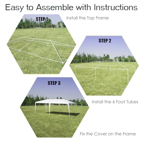 HOMASIS Carpa de jardín Impermeable, Carpas de Exterior Fabricadas con Tubos de Hierro y Tejidos de PE, Cenador Plegable con Cuerdas y estacas protección UV, para Fiestas, Bodas, Blanco (6x3m) - imagen 5