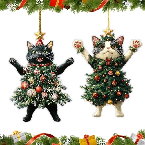 2er Set Katze Weihnachtsbaumschmuck Acryl Christbaumschmuck Süße...