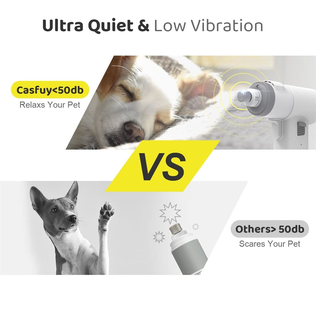 Aseo de mascotas sin esfuerzo con molinillo eléctrico de uñas para mascotas de bajo ruido, cortaúñas LED recargable con recortadora USB para un cuidado suave y seguro de las patas