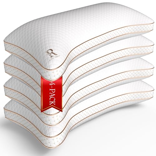 Image of Royal Therapy Queen 4-Pack Memory Foam Pillow, Adjustable Shredded Odor-Free Cut-Out Bed Pillow for Neck & Shoulder Pain Relief, Breathable Support for Back, Stomach, Side Sleepers, BioForm