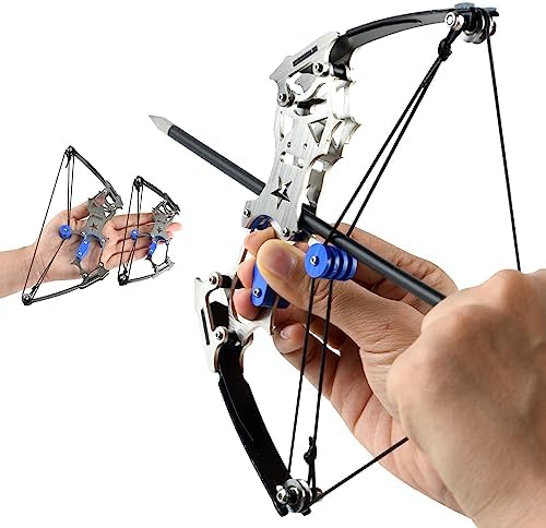 SQLWYLAT Mini Bow and Arrows Set Compound Bow Stainless Steel Material Catapult Bow Archery Gift for Target Shooting Outdoor Games Sling Shot
